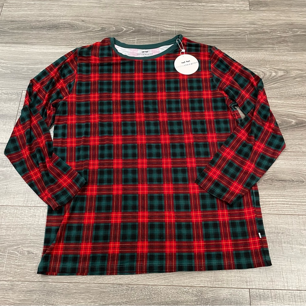 NWT Little Sleepies Red & Green Tartan Men's Bamboo Viscose Pajama Top Size XXL
